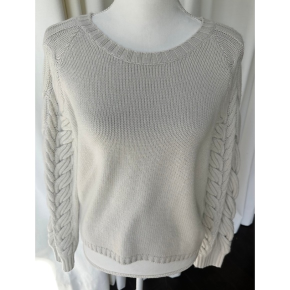 Naadam Women's Hand Knit Cable Sleeve Wool Cashmere Crewneck, Size Small - Picture 4 of 13